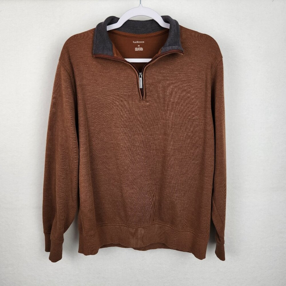 Van Heusen Men's Quarter Zip Pullover Shirt Size M Brown - Excellent Condition